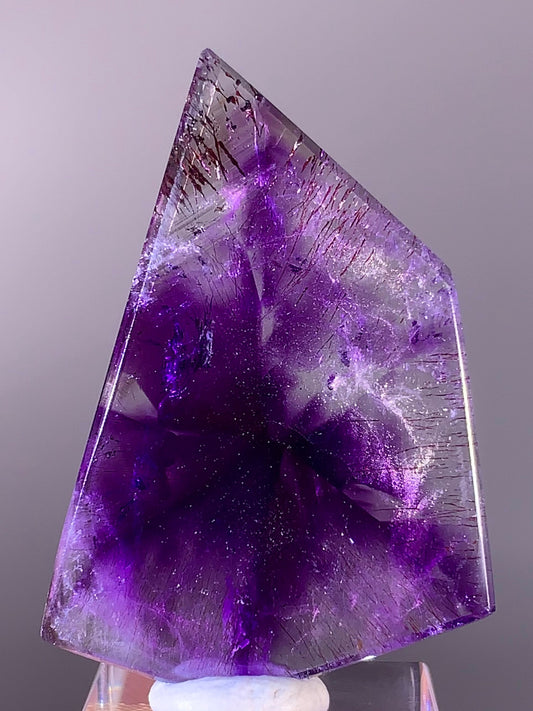High-Grade Super Seven Quartz Slice with Trapiche & Deep Red Lepidocrocite