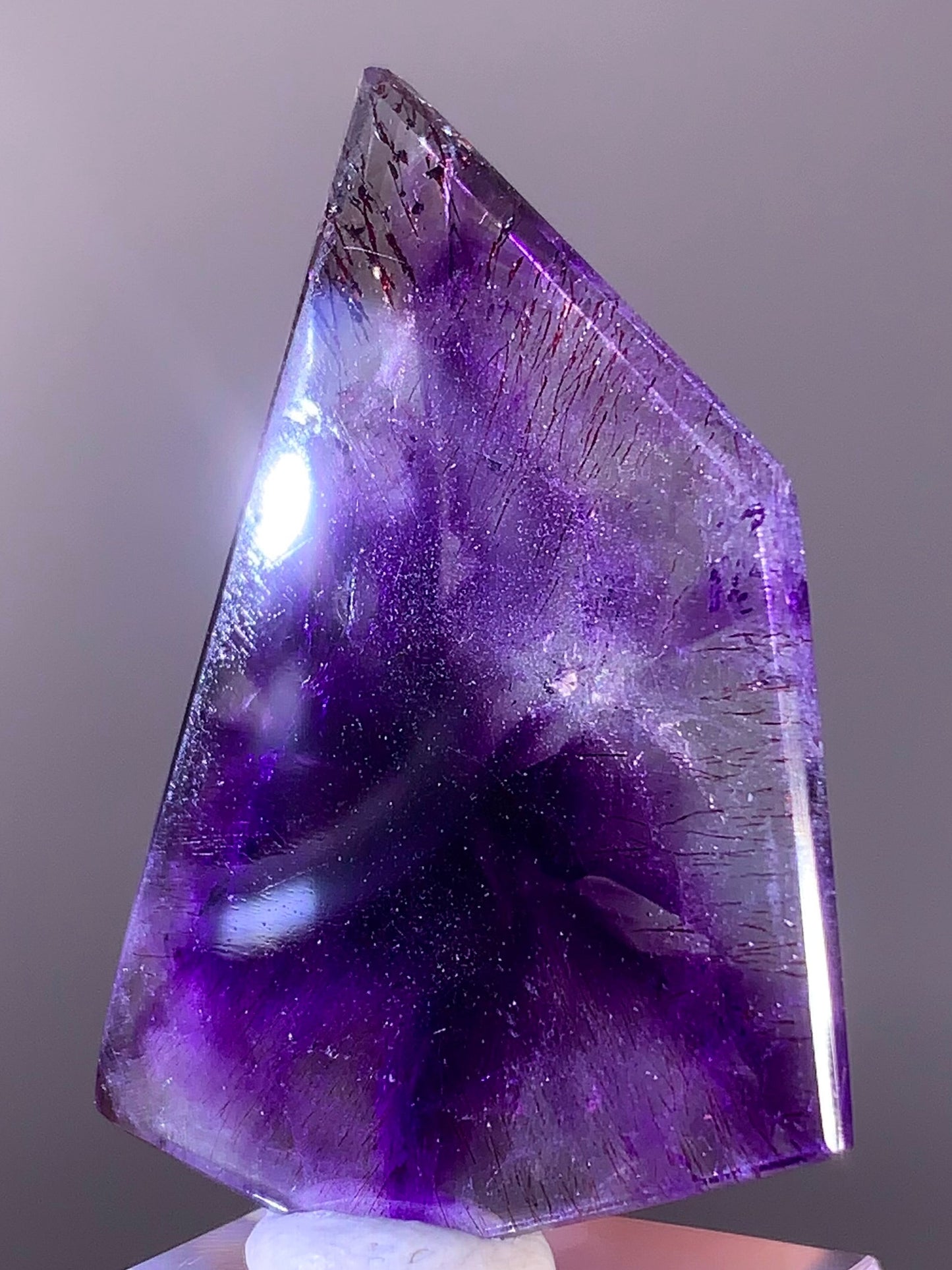 High-Grade Super Seven Quartz Slice with Trapiche & Deep Red Lepidocrocite