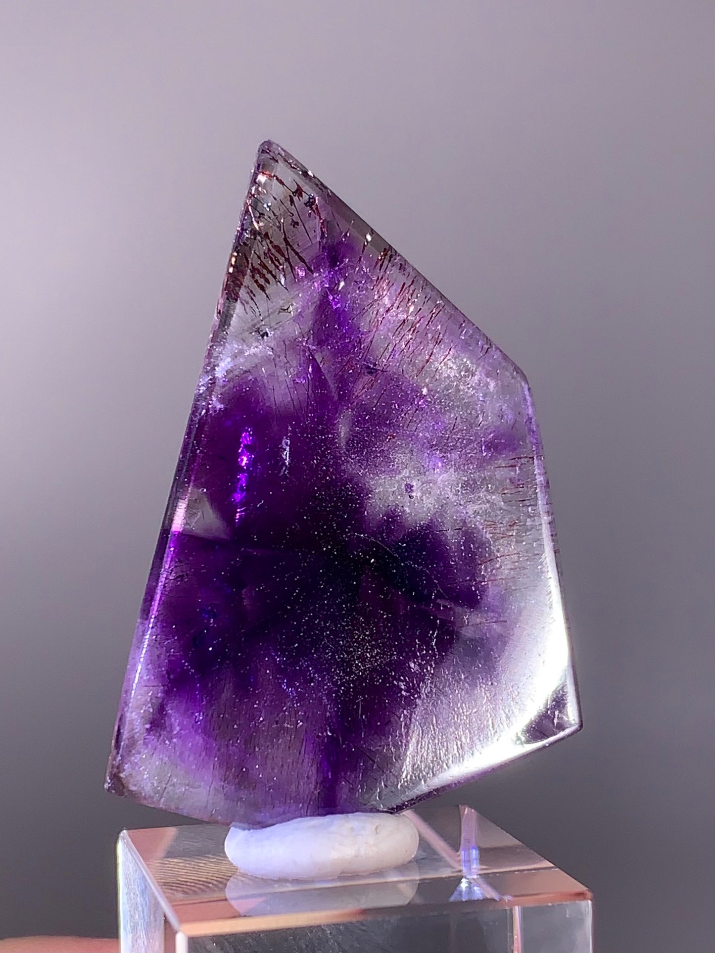 High-Grade Super Seven Quartz Slice with Trapiche & Deep Red Lepidocrocite