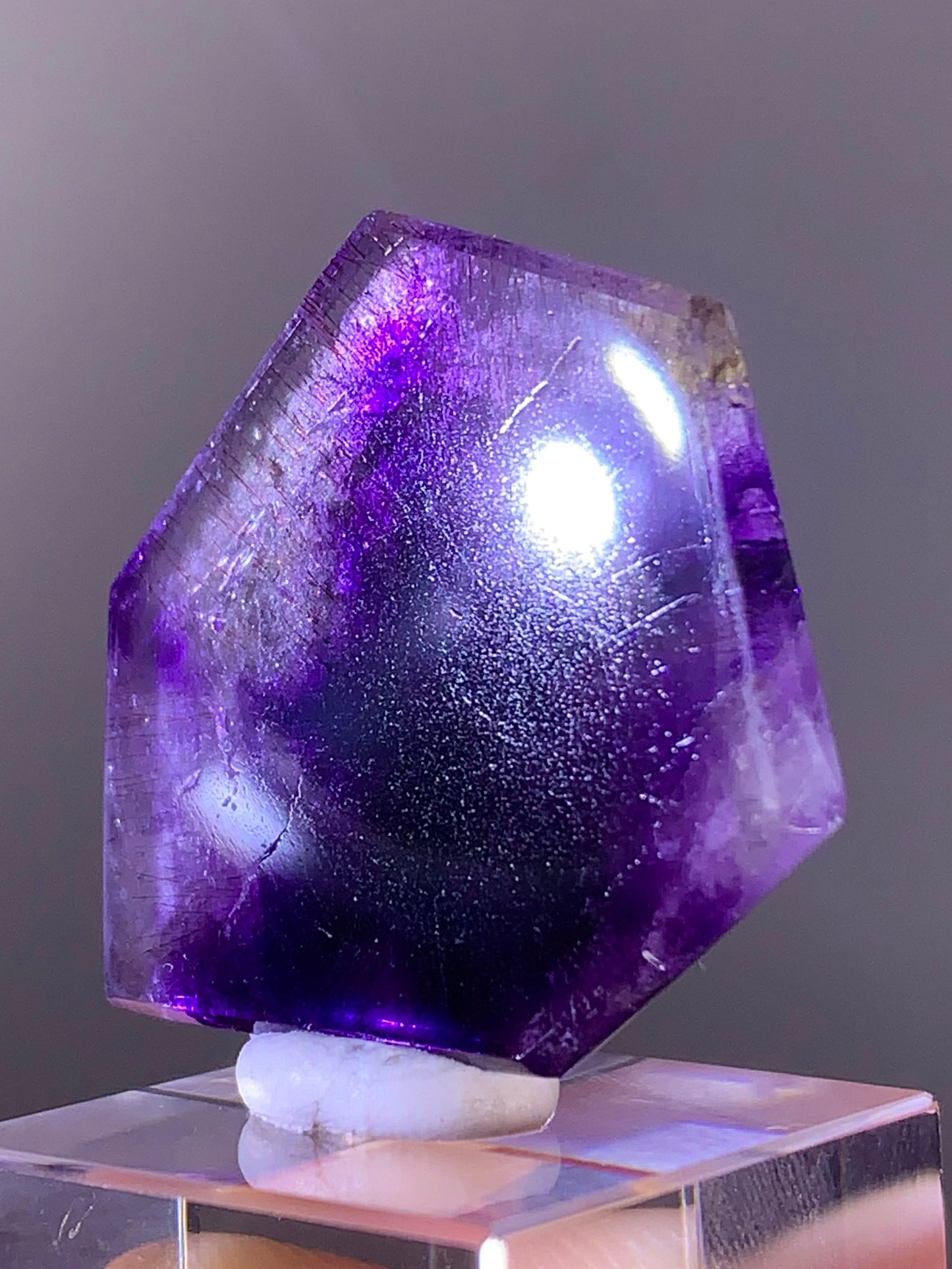 Super Seven Quartz Slice with Trapiche & Deep Red Lepidocrocite