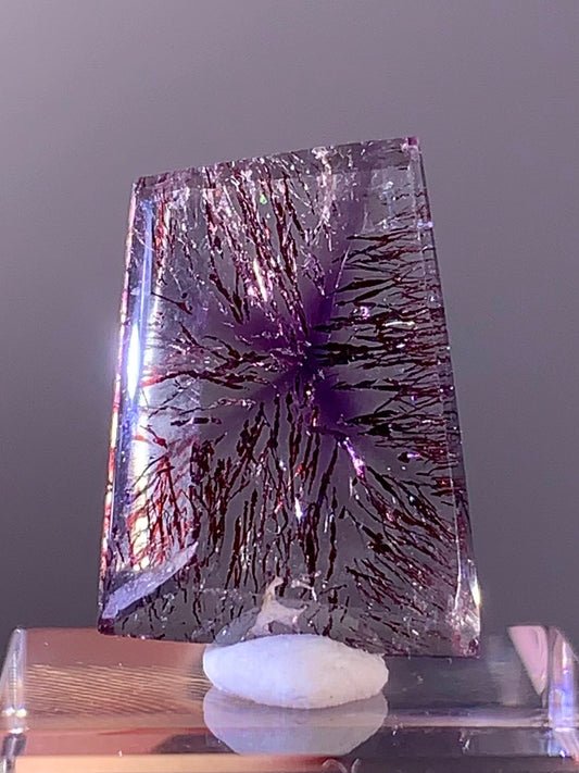 High-Grade Super Seven Quartz Slice with Trapiche & Deep Red Lepidocrocite