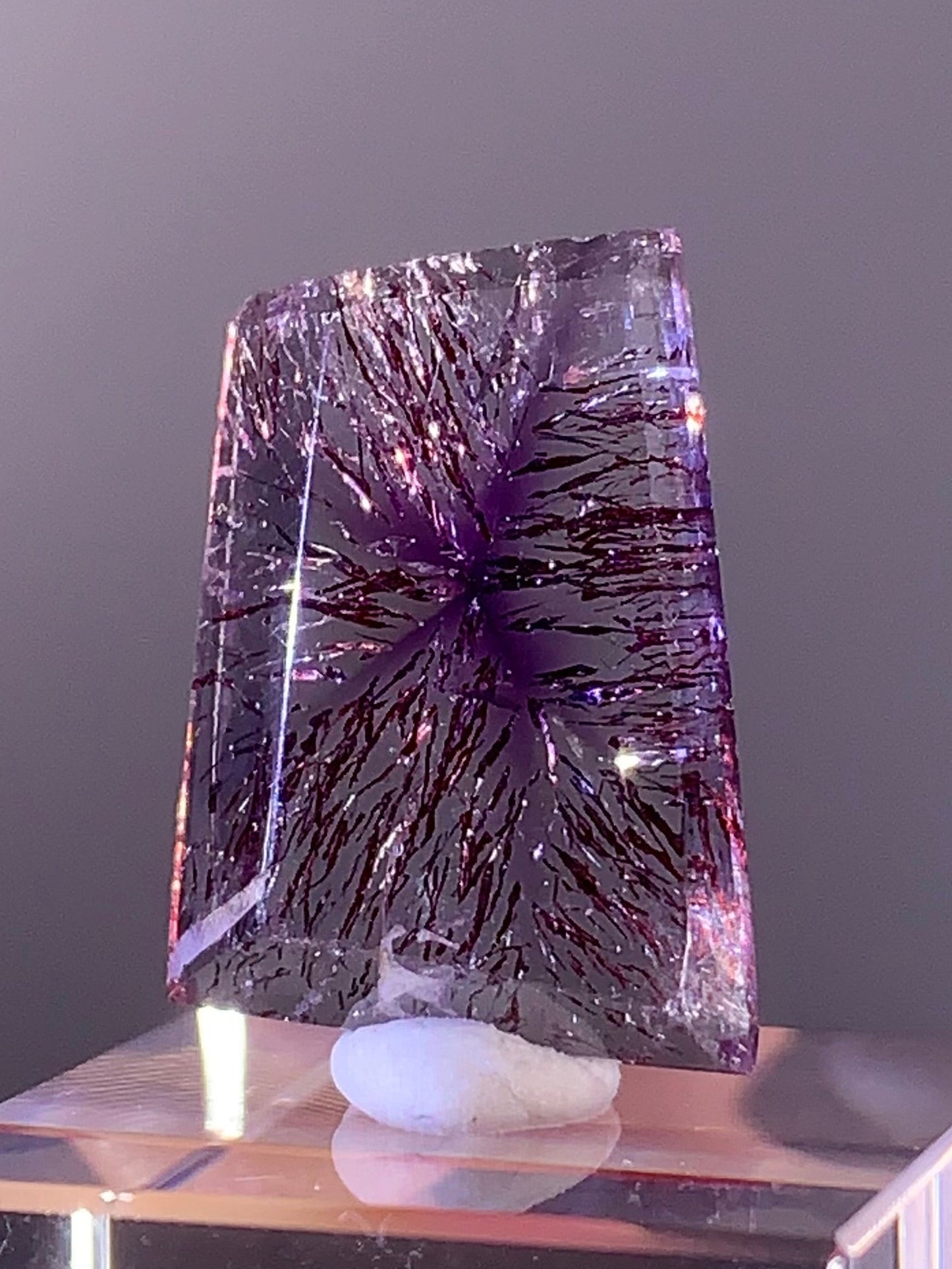 High-Grade Super Seven Quartz Slice with Trapiche & Deep Red Lepidocrocite