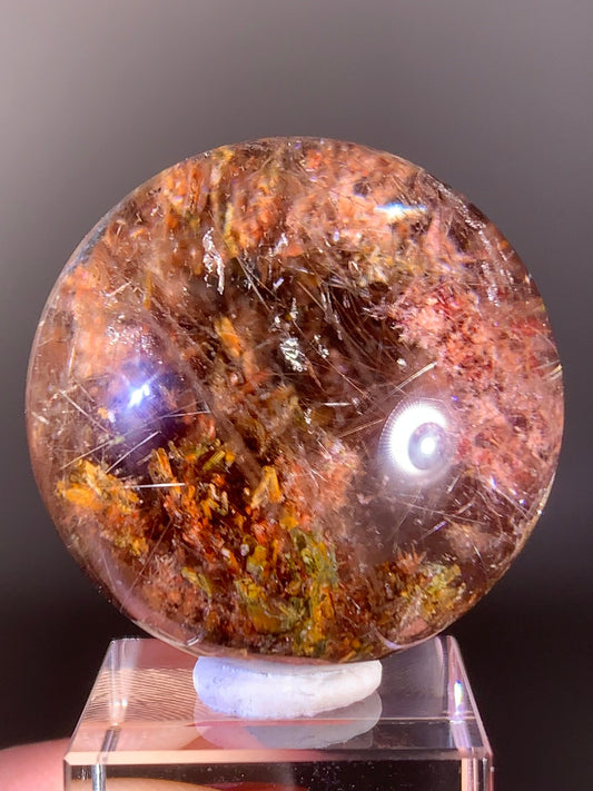 Pink & Peach Garden Quartz Sphere with Rutile, Amphibole & Epidote Inclusions from Brazil