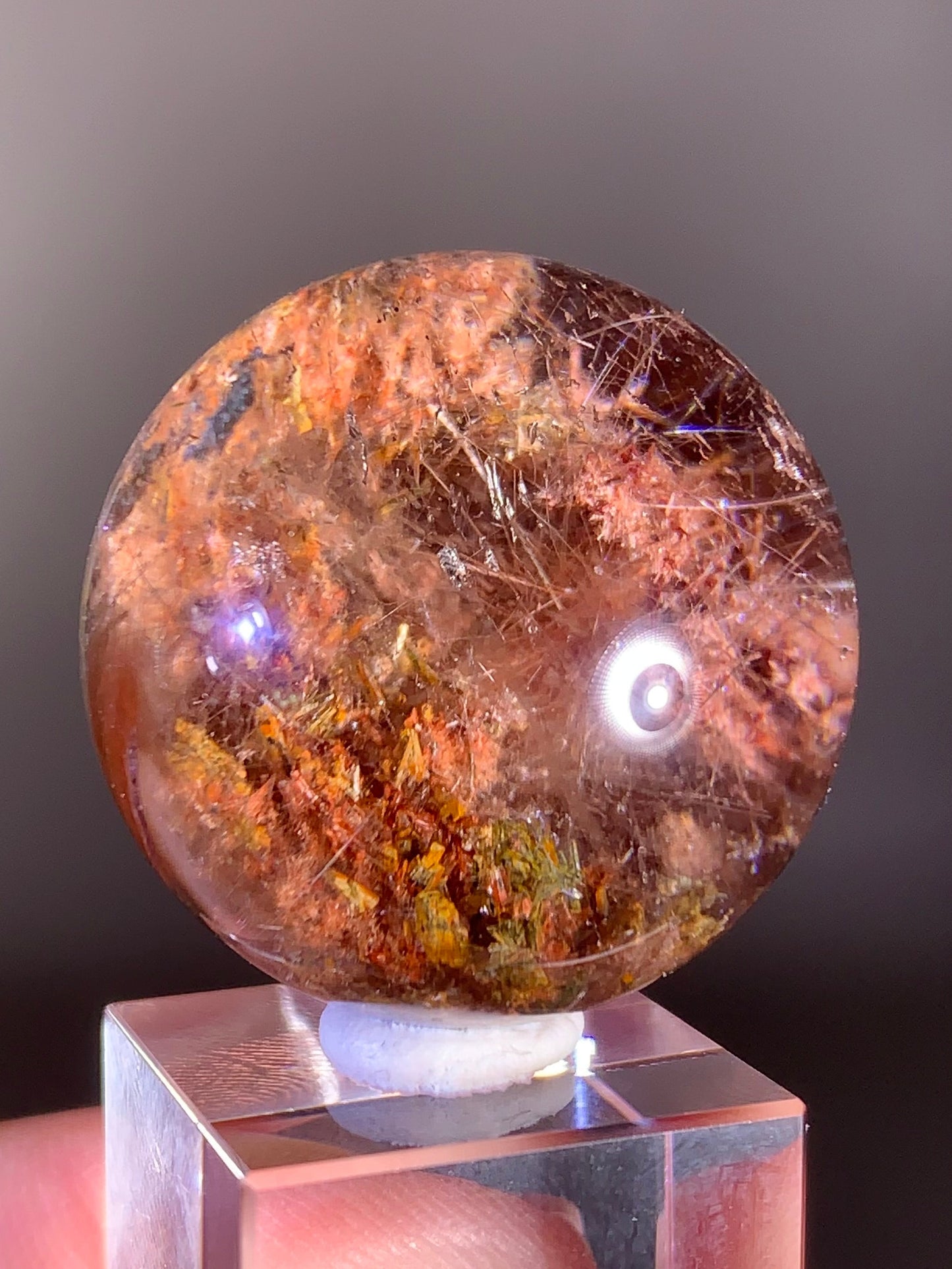 Pink & Peach Garden Quartz Sphere with Rutile, Amphibole & Epidote Inclusions from Brazil