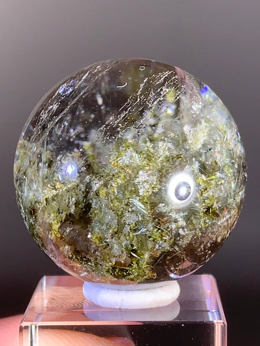 Green Garden Quartz Sphere with Rutile & Epidote Inclusions from Brazil