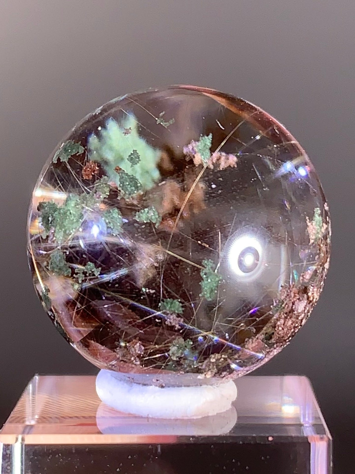 Four Season Garden Quartz Sphere with Rutile Inclusions from Brazil