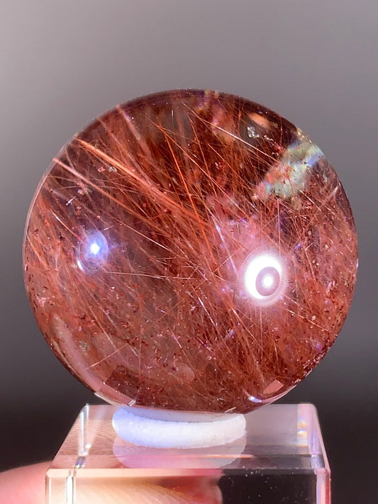 Rare Red Rutile Quartz Sphere with Garden Inclusions – Brazil