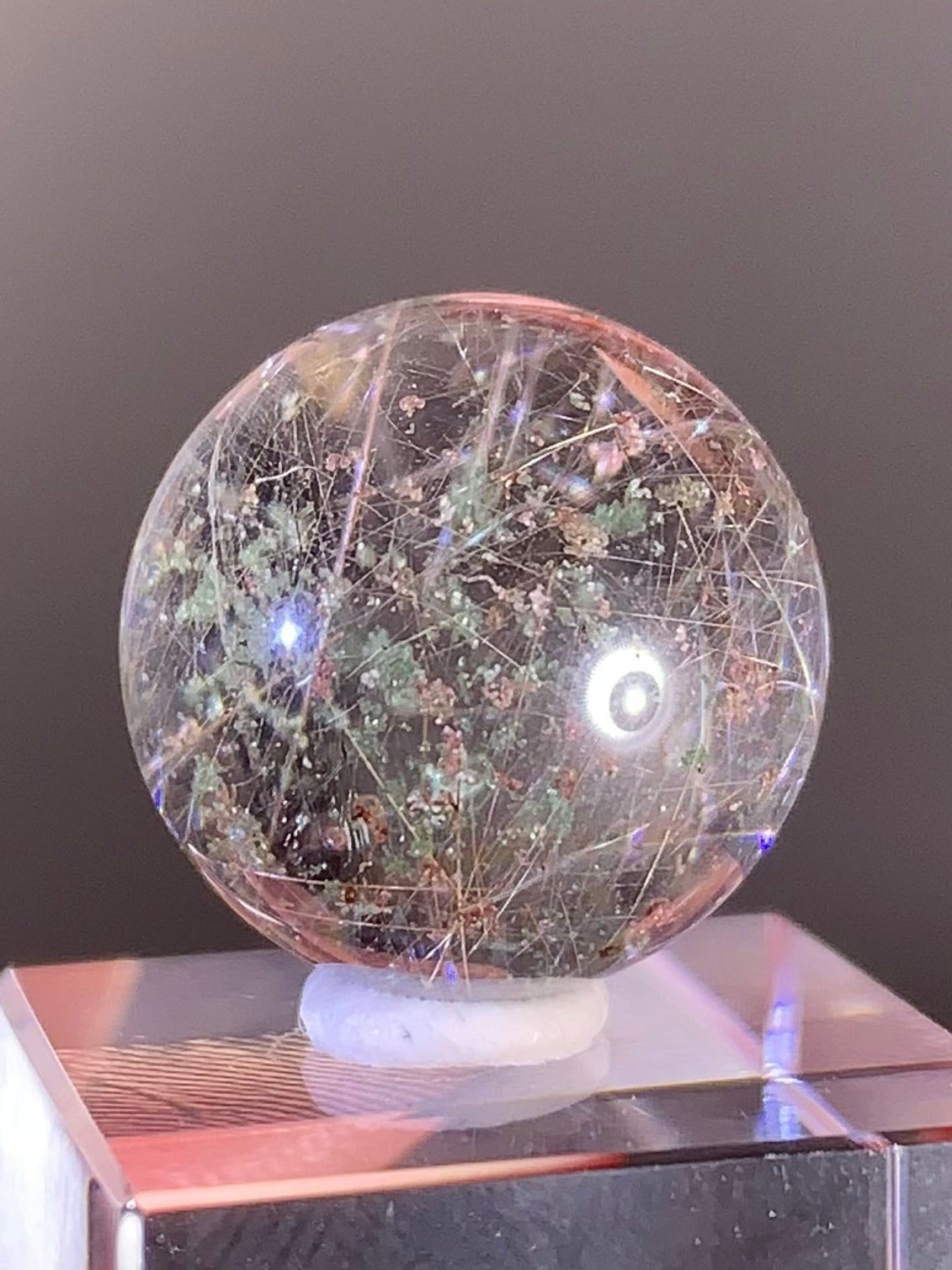 Four Season Garden Quartz Sphere with Rutile Inclusions from Brazil