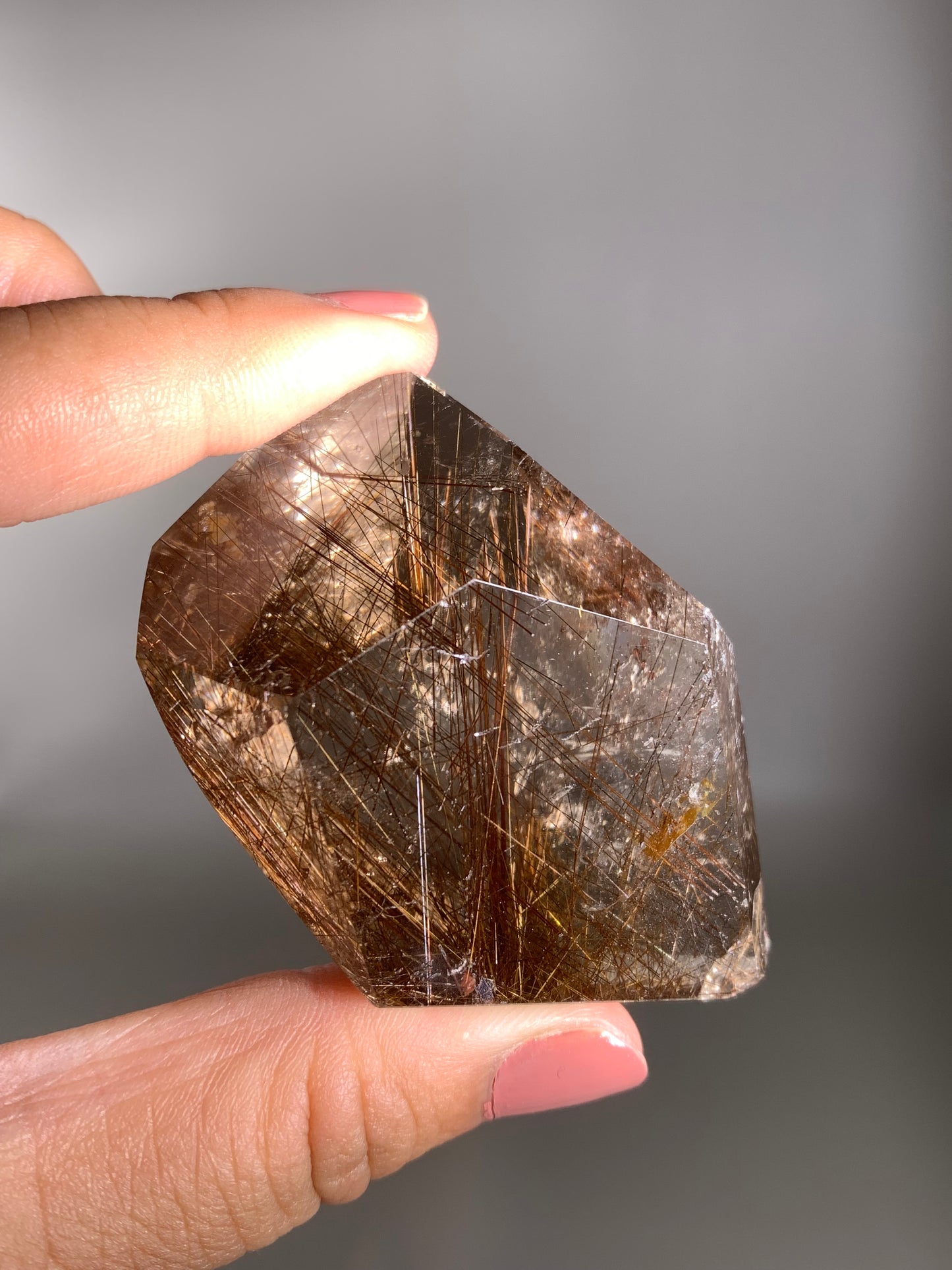 Bronze Copper Rutile Smoky Quartz Polished Freeform