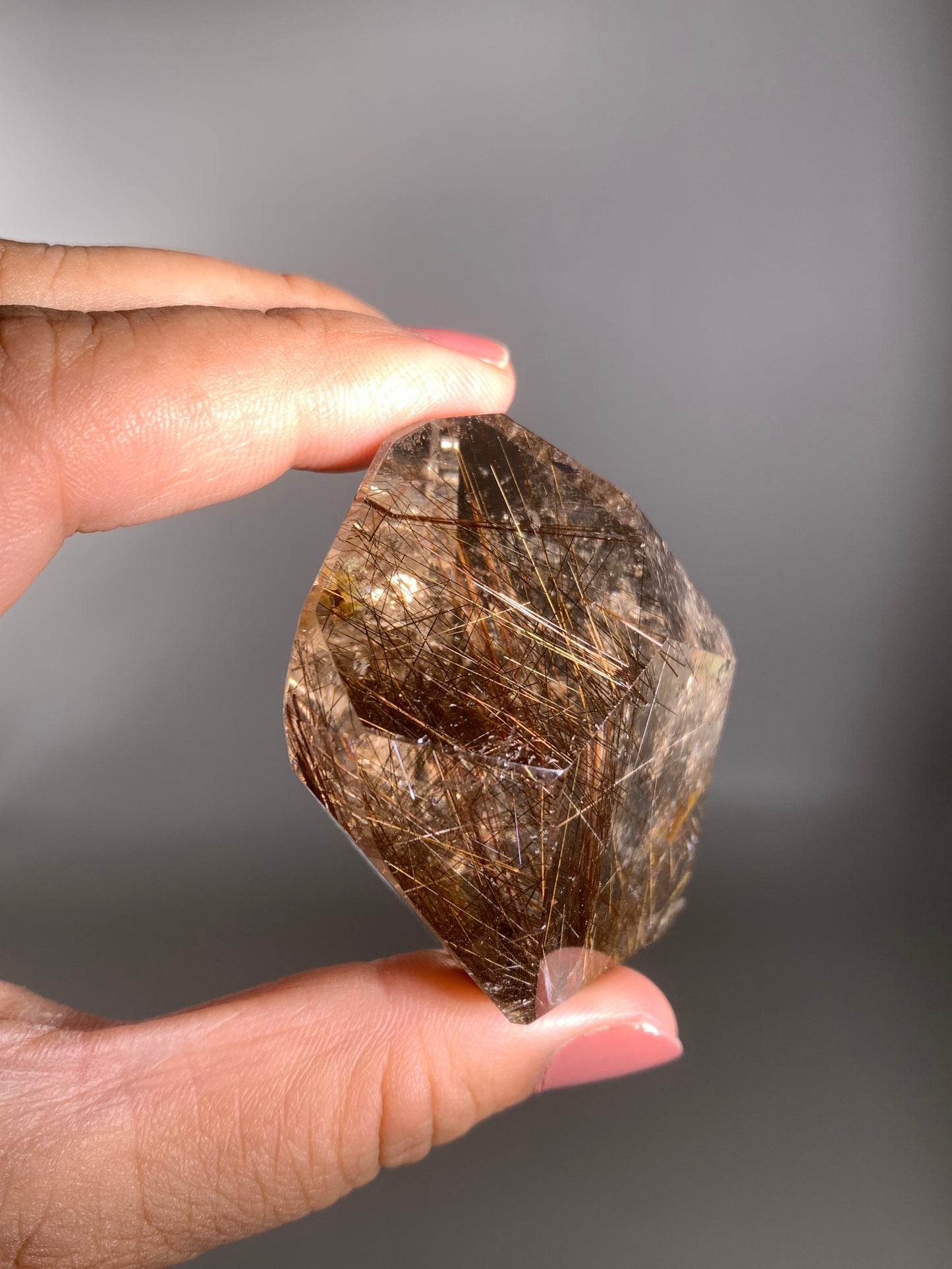 Bronze Copper Rutile Smoky Quartz Polished Freeform