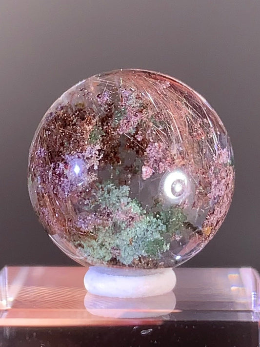 Four Season Garden Quartz Sphere with Pink Rutile Inclusions from Brazil