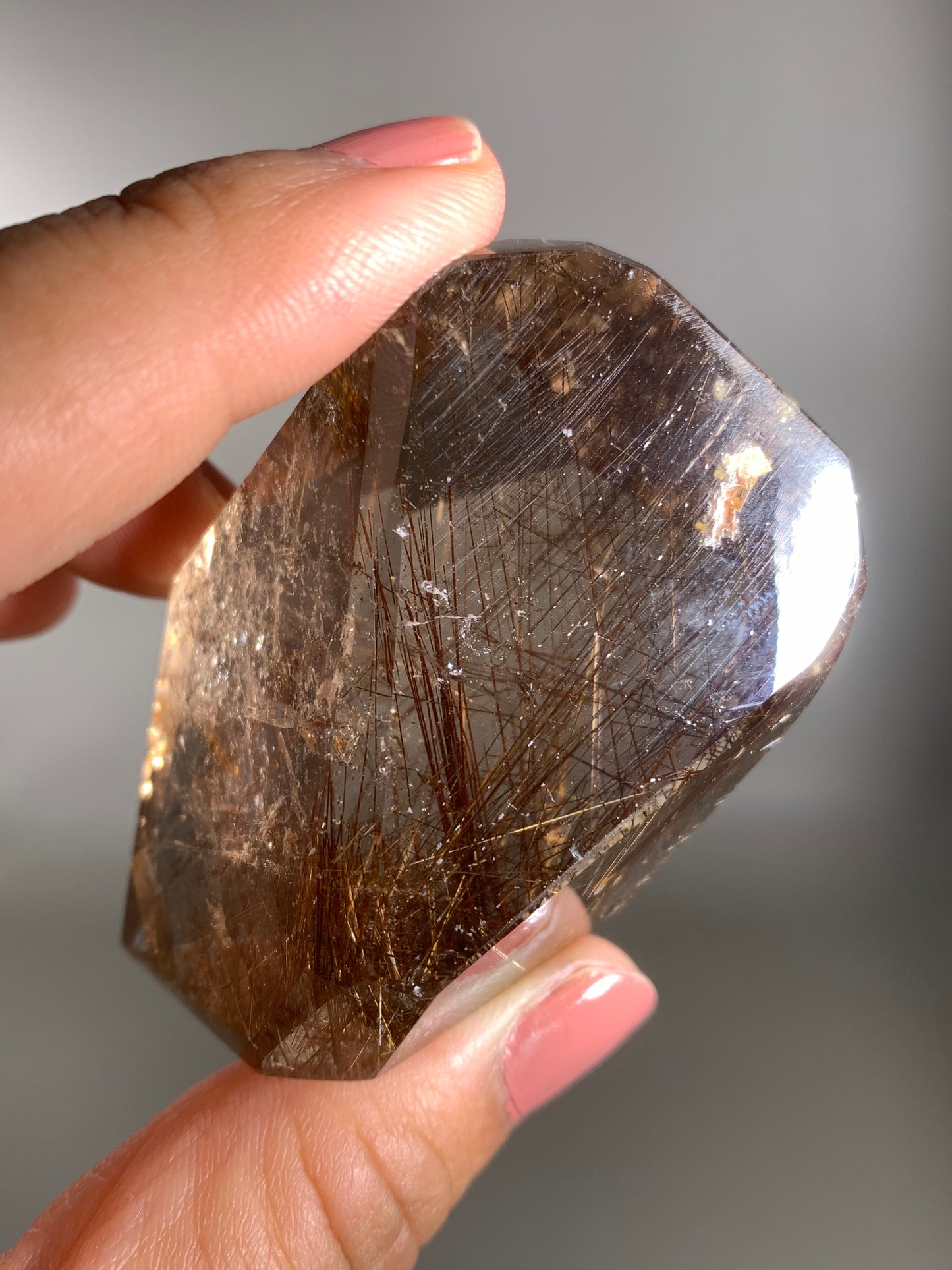 Bronze Copper Rutile Smoky Quartz Polished Freeform