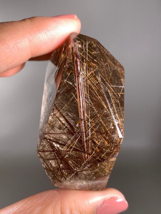 Bronze Copper Rutile Smoky Quartz Polished Freeform