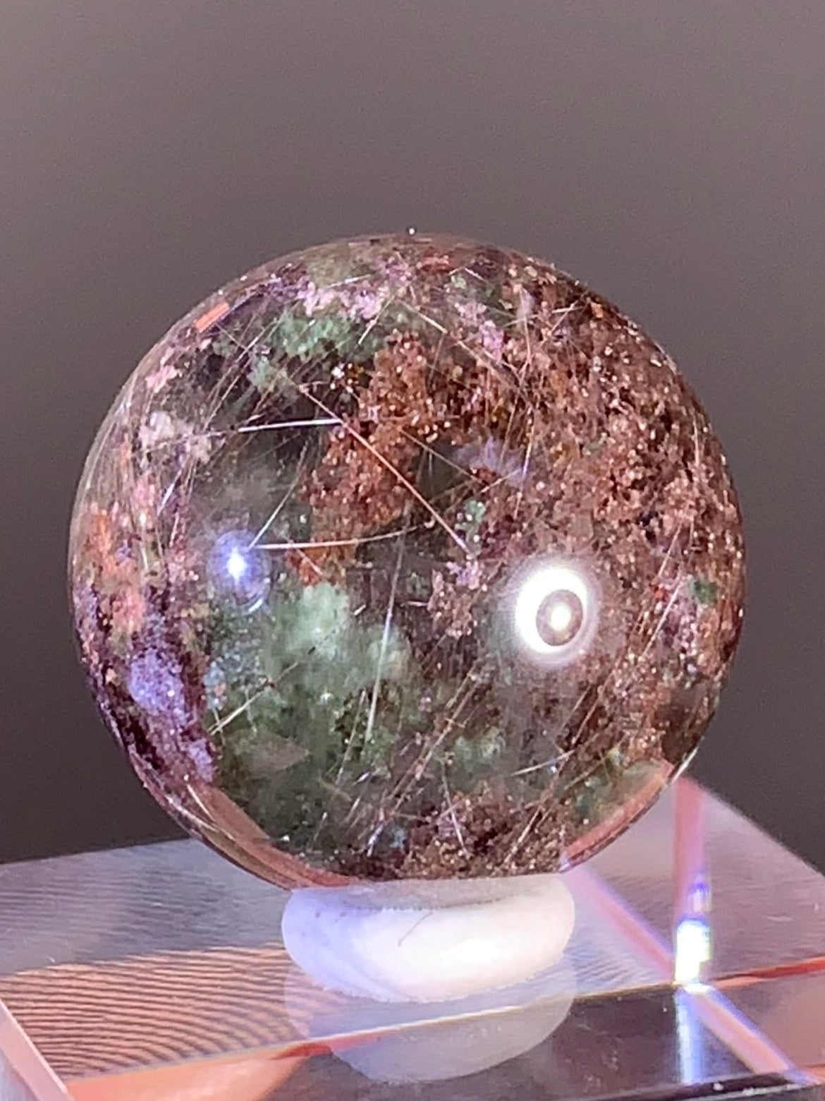 Four Season Garden Quartz Sphere with Pink Rutile Inclusions from Brazil