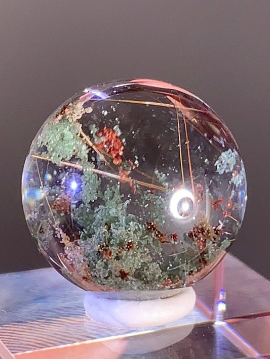 Four Season Garden Quartz Sphere with Rutile Inclusions from Brazil