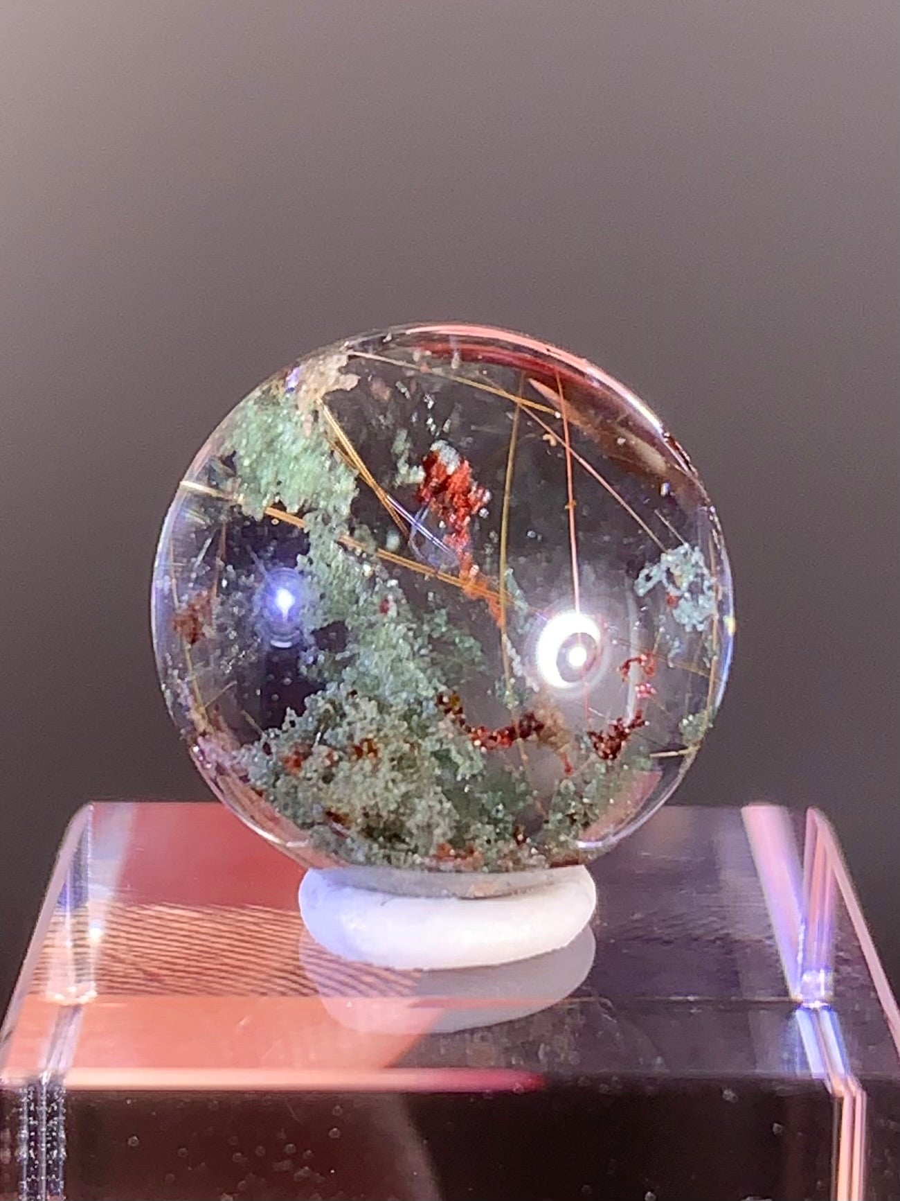 Four Season Garden Quartz Sphere with Rutile Inclusions from Brazil