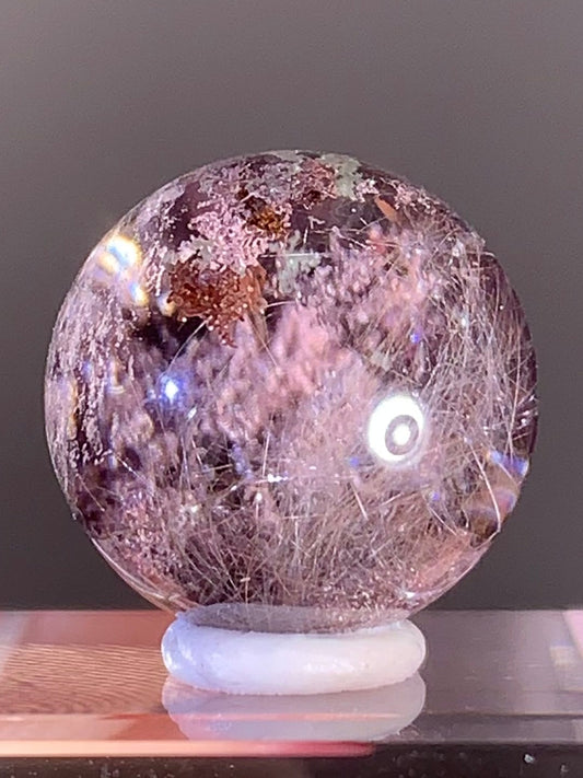 Four Season Garden Quartz Sphere with Pink Rutile Inclusions from Brazil