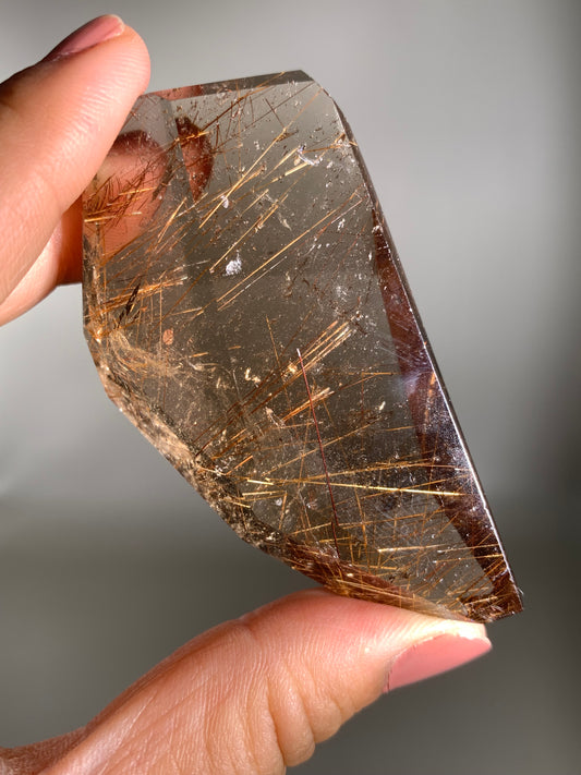 Copper Rutile Smoky Quartz Polished Freeform