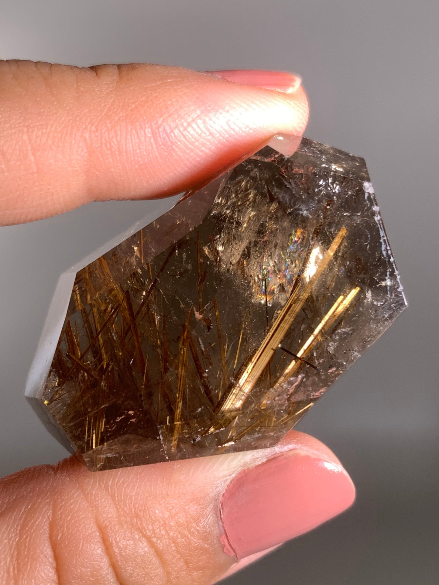 Gold Rutile Smoky Quartz Polished Freeform