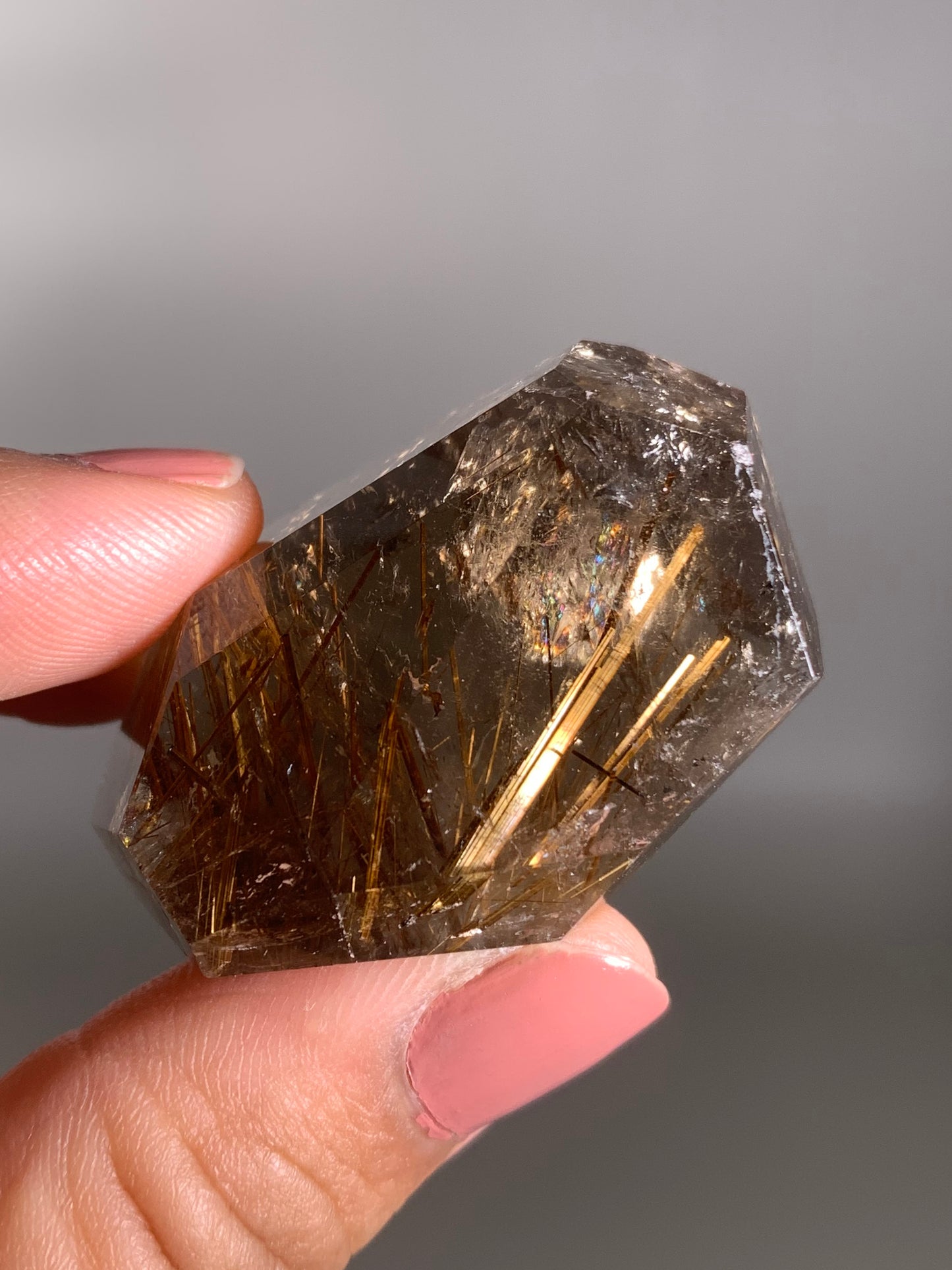 Gold Rutile Smoky Quartz Polished Freeform