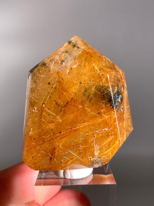 High-Quality Richly Packed Gold Rutile Quartz Polished Tower
