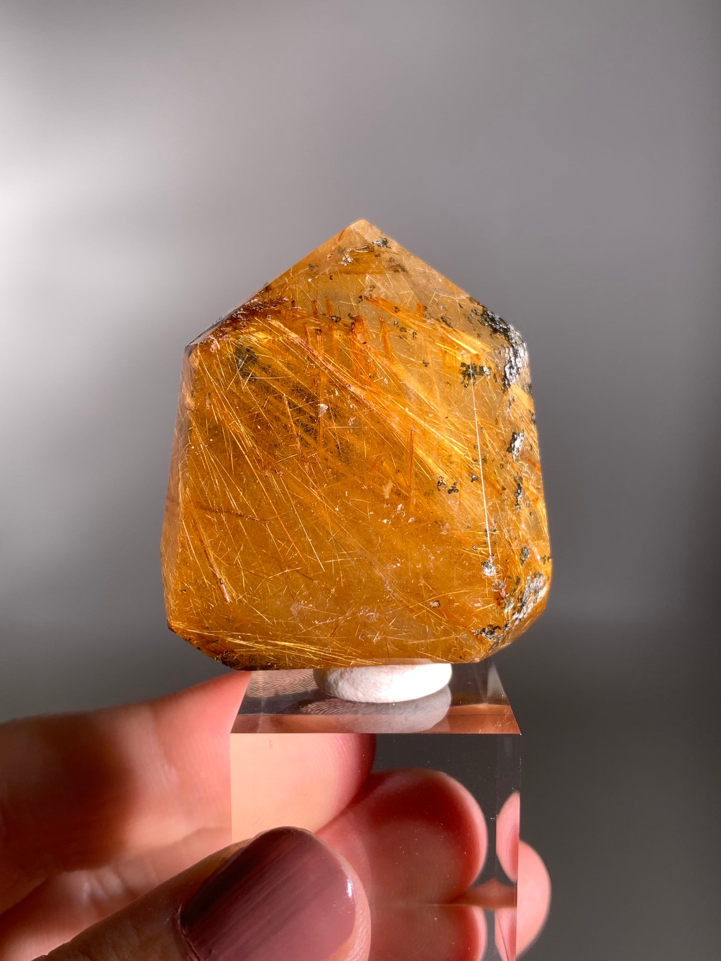 High-Quality Richly Packed Gold Rutile Quartz Polished Tower