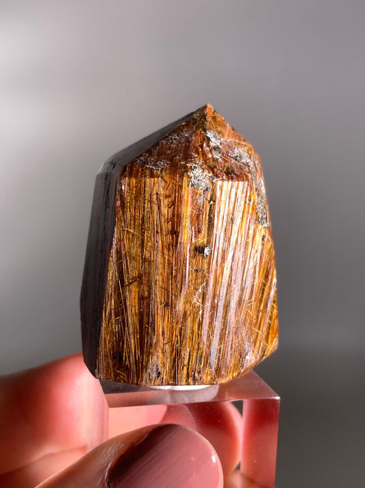 High-Quality Richly Packed Gold Copper Rutile Quartz Polished Tower