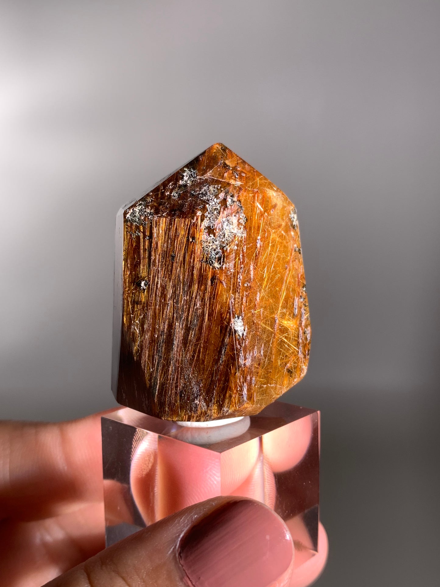 High-Quality Richly Packed Gold Copper Rutile Quartz Polished Tower