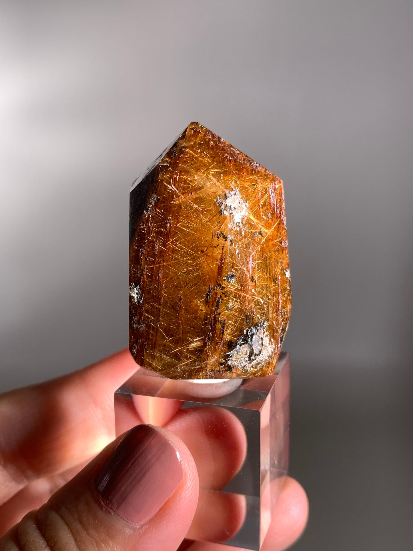 High-Quality Richly Packed Gold Copper Rutile Quartz Polished Tower