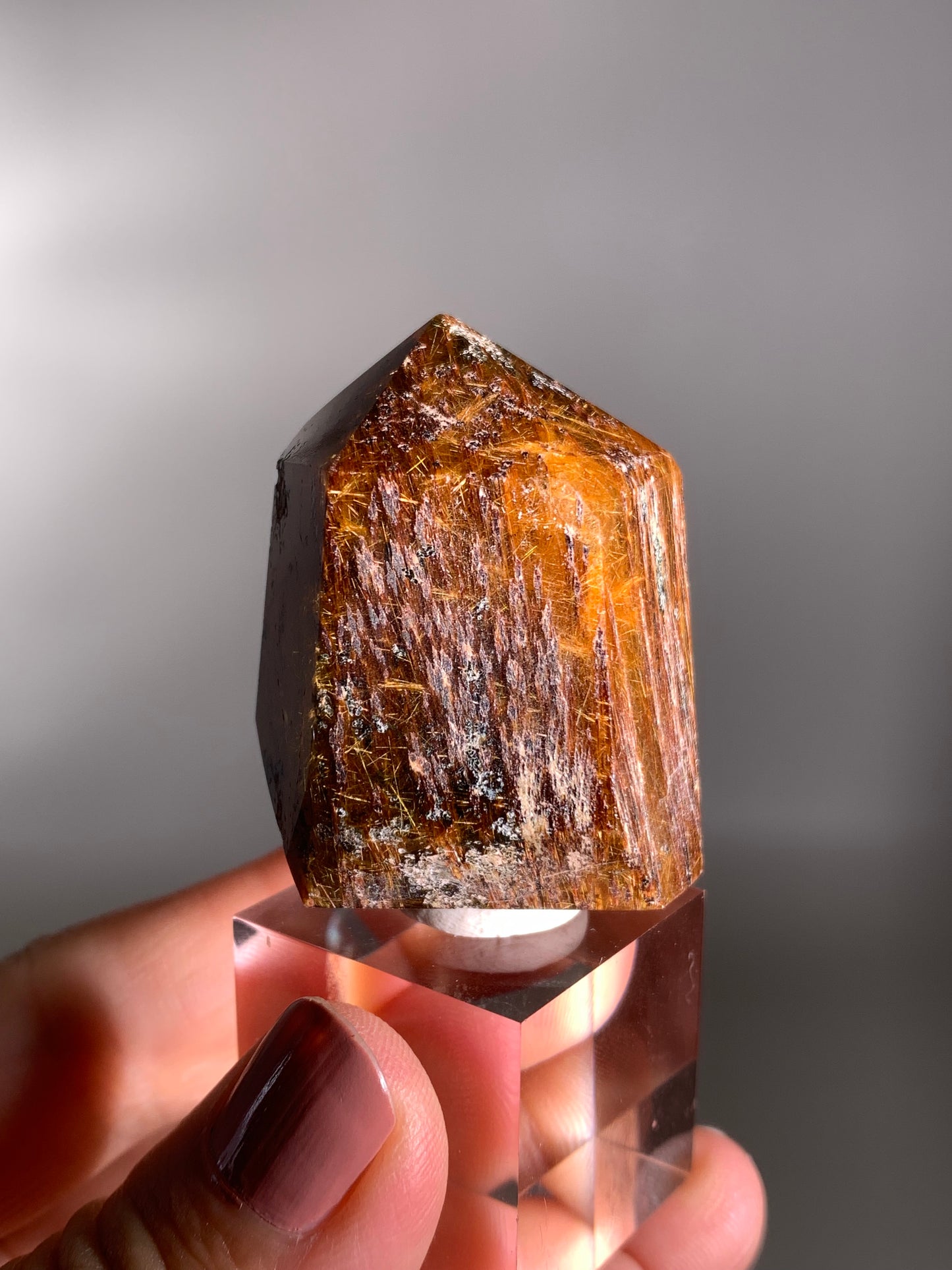 High-Quality Richly Packed Gold Copper Rutile Quartz Polished Tower