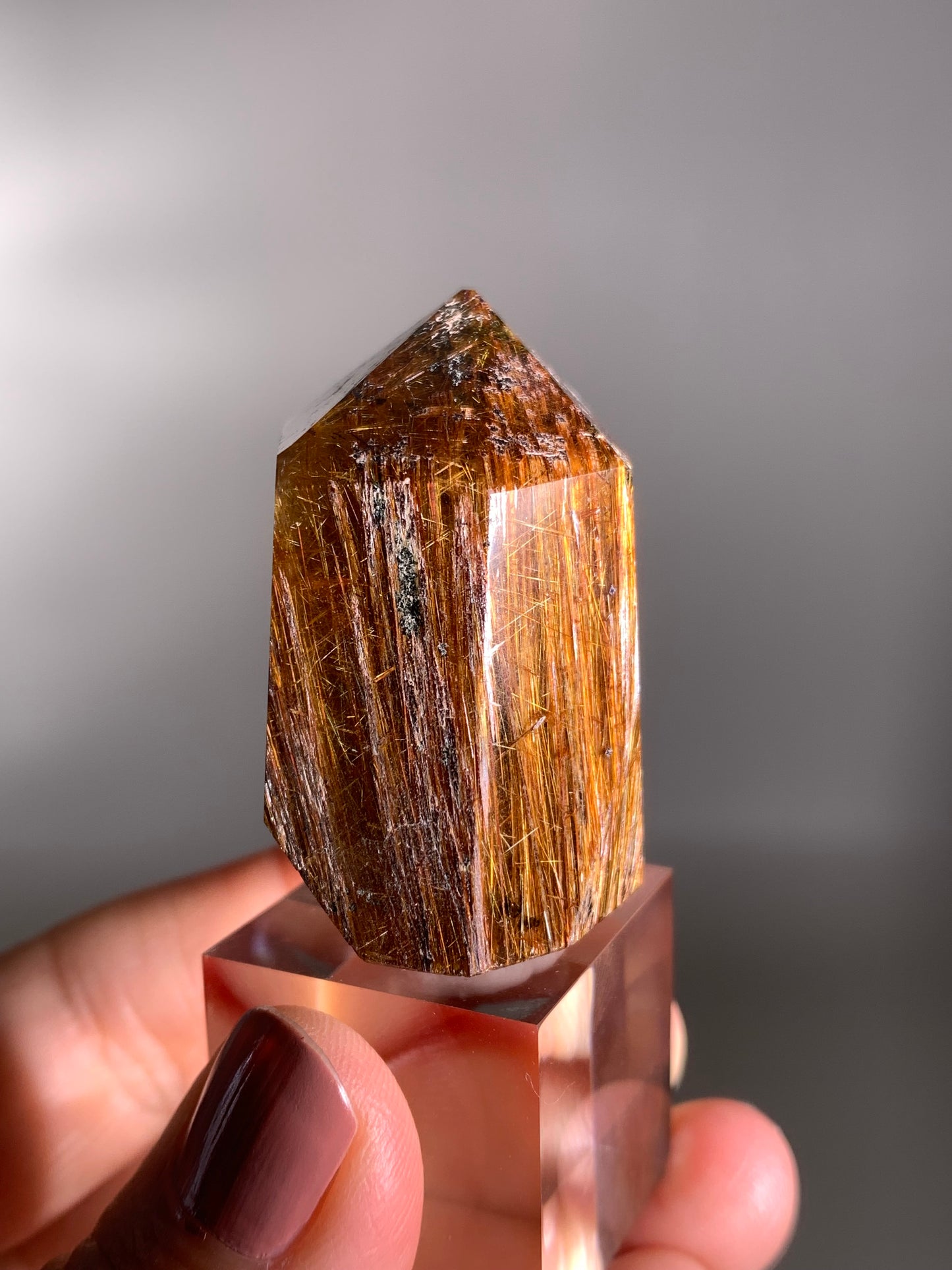 High-Quality Richly Packed Gold Copper Rutile Quartz Polished Tower