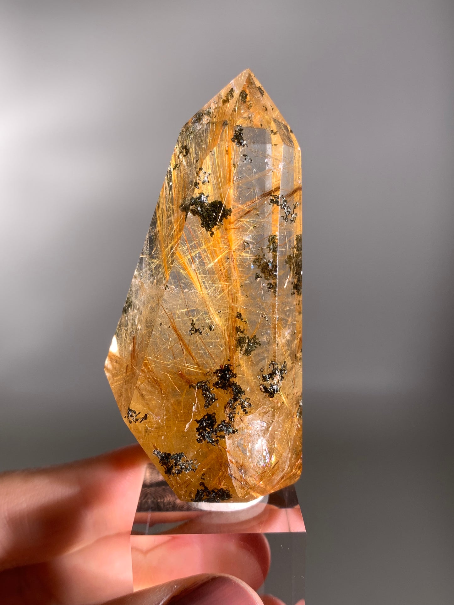 High-Quality Richly Packed Gold Copper Rutile Quartz Polished Tower