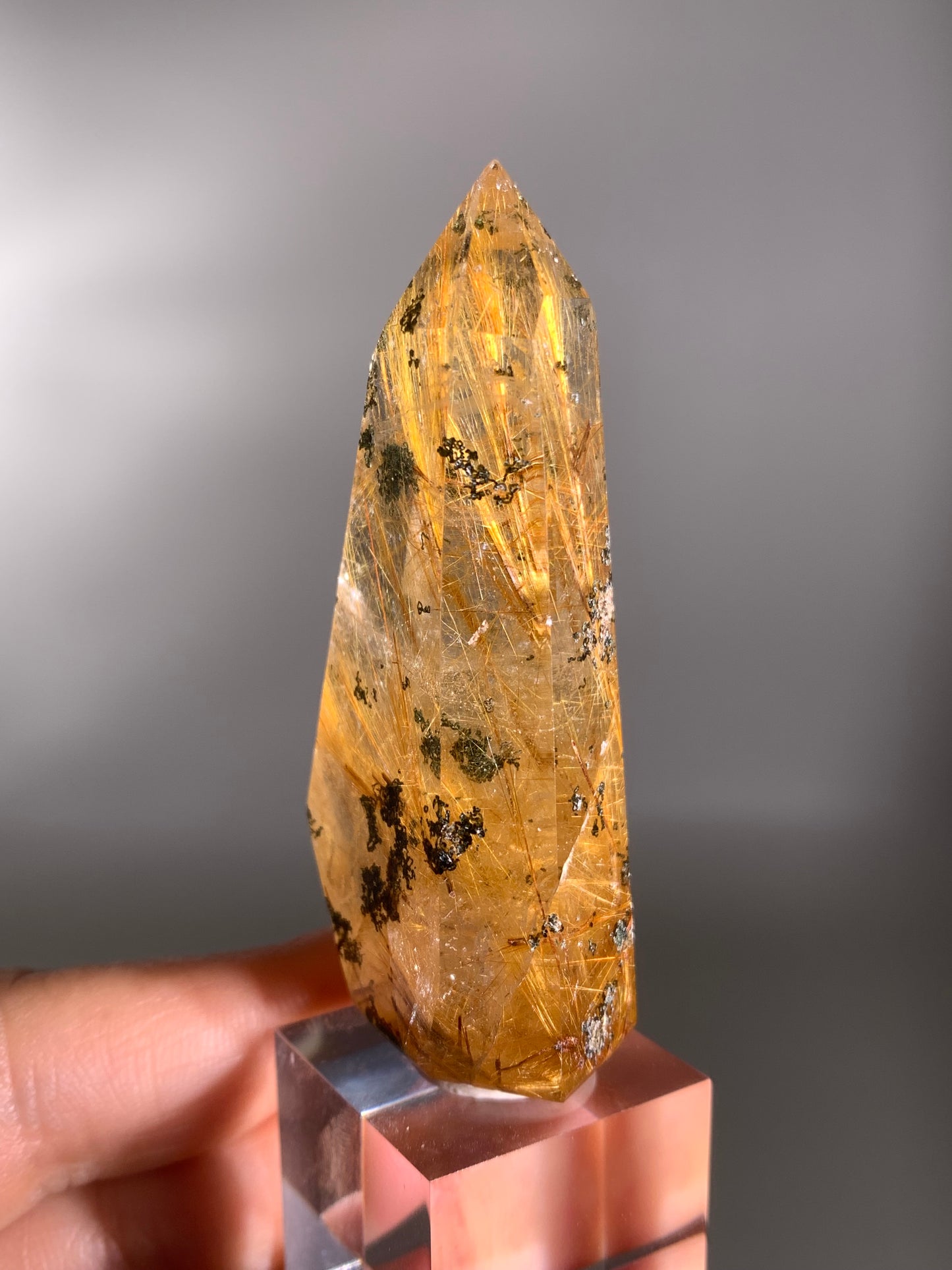 High-Quality Richly Packed Gold Copper Rutile Quartz Polished Tower