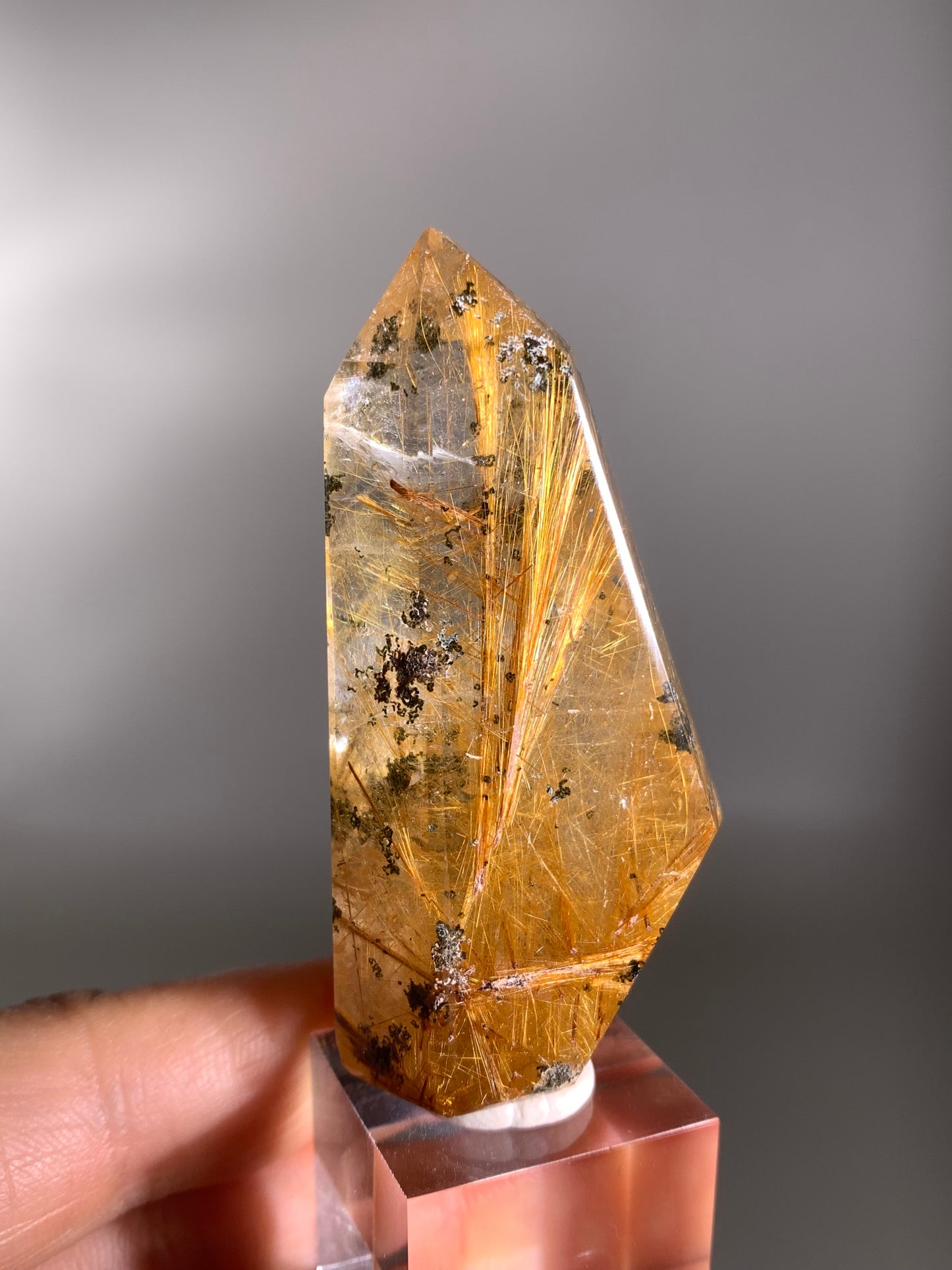 High-Quality Richly Packed Gold Copper Rutile Quartz Polished Tower