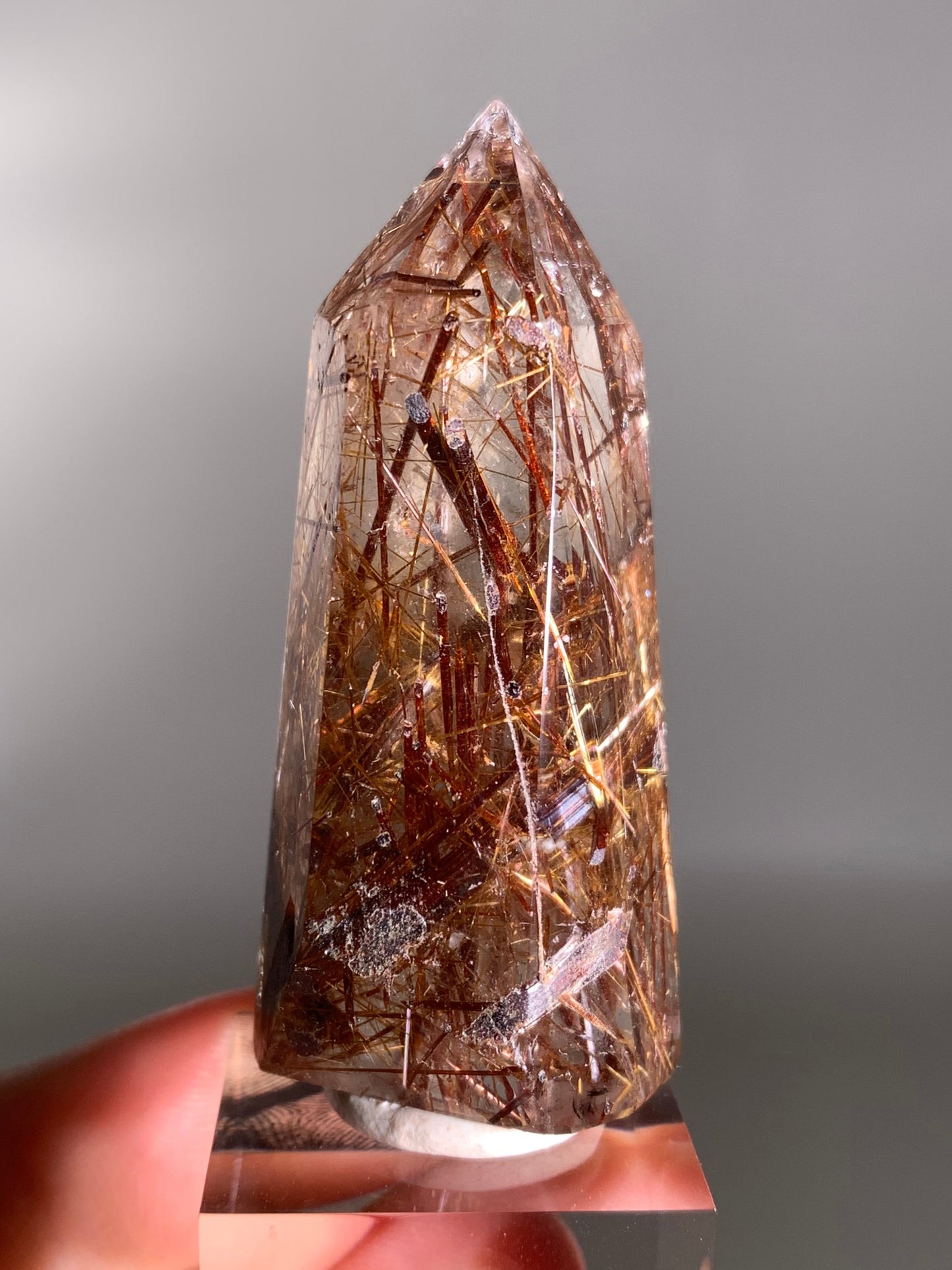High-Quality Richly Packed Red Copper Rutile Quartz Polished Tower