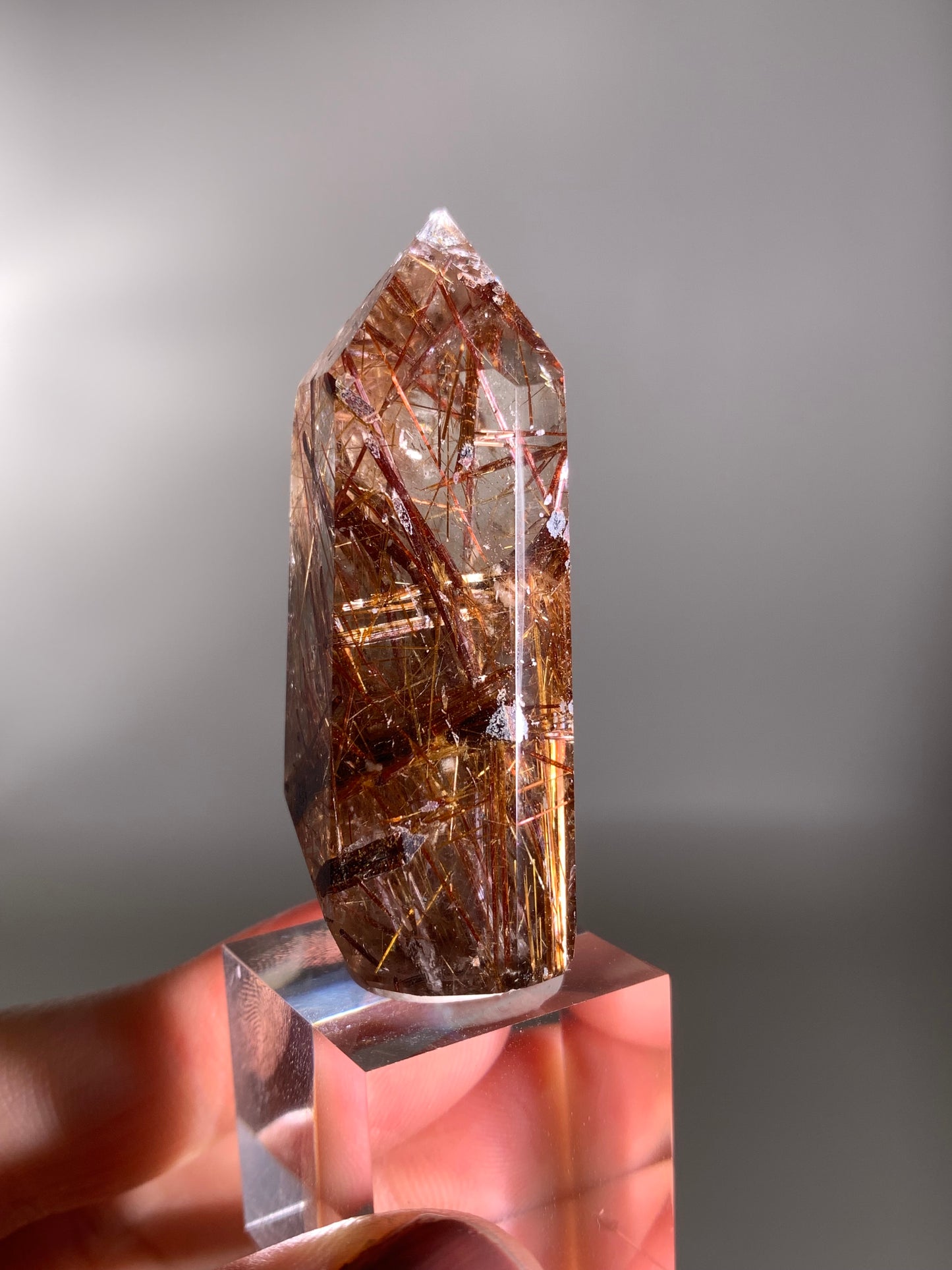 High-Quality Richly Packed Red Copper Rutile Quartz Polished Tower