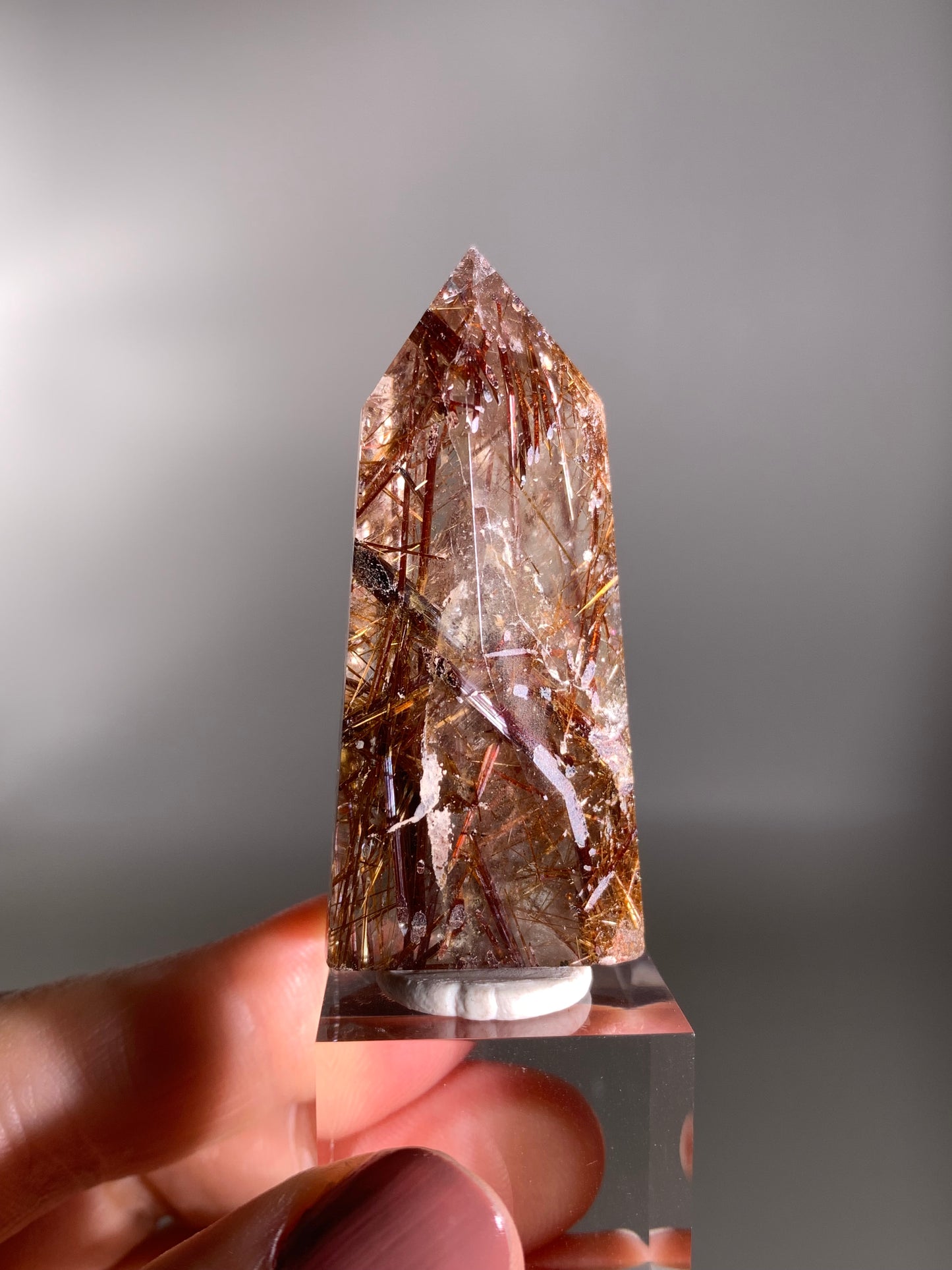 High-Quality Richly Packed Red Copper Rutile Quartz Polished Tower
