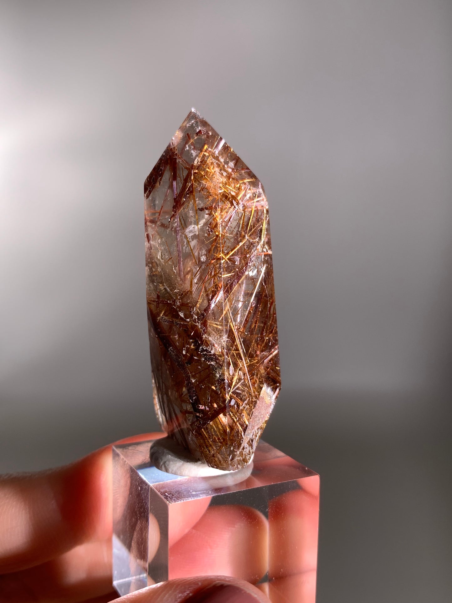 High-Quality Richly Packed Red Copper Rutile Quartz Polished Tower