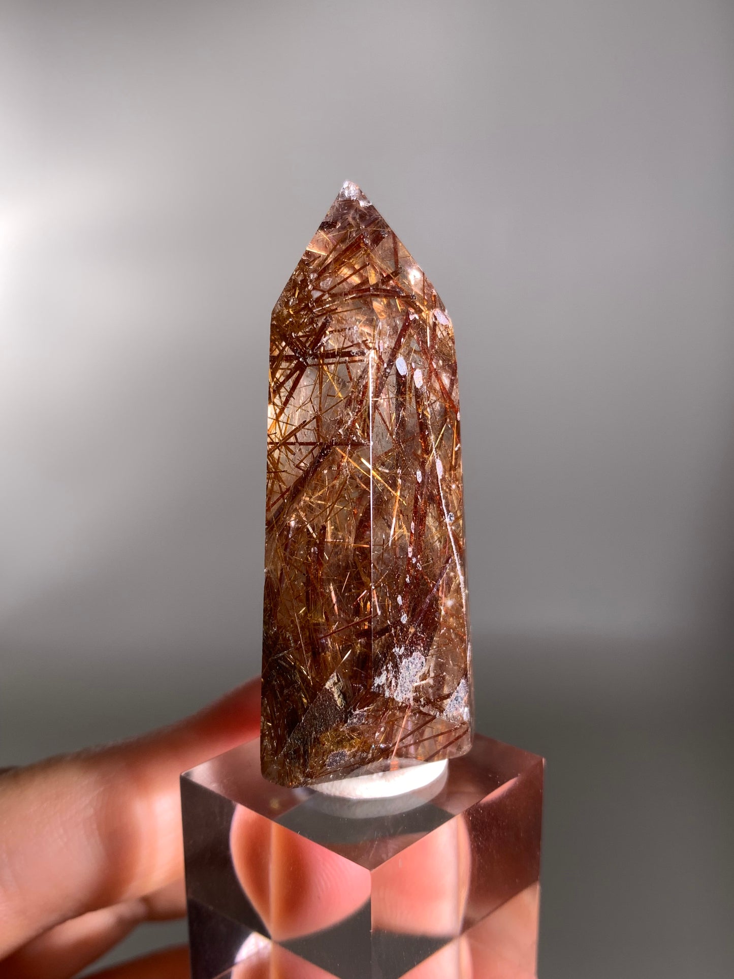 High-Quality Richly Packed Red Copper Rutile Quartz Polished Tower