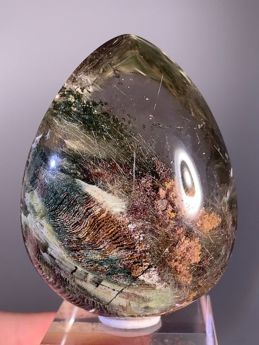 Large Colorful Garden Quartz Teardrop with Silver Rutile Inclusions – Brazil