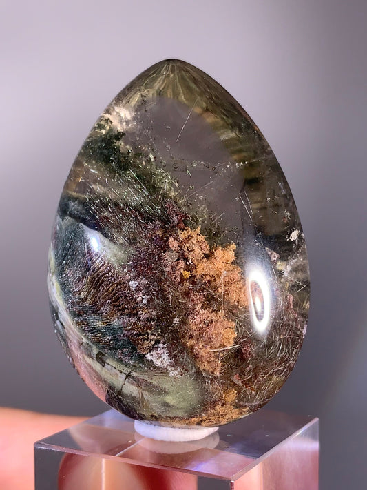 Large Colorful Garden Quartz Teardrop with Silver Rutile Inclusions – Brazil