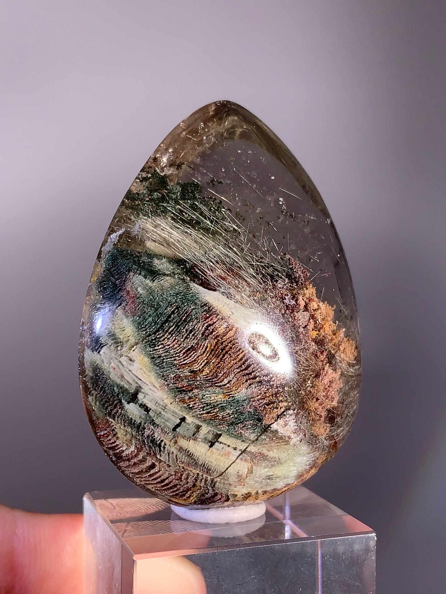 Large Colorful Garden Quartz Teardrop with Silver Rutile Inclusions – Brazil