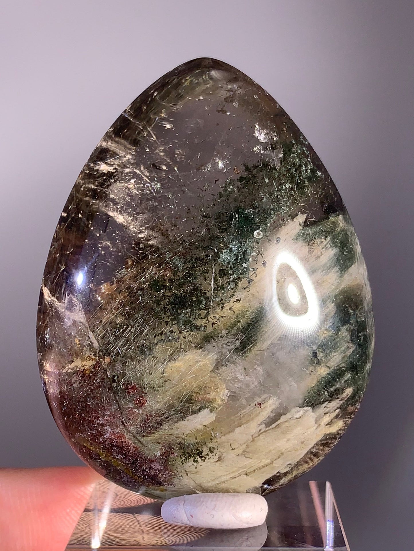 Large Colorful Garden Quartz Teardrop with Silver Rutile Inclusions – Brazil