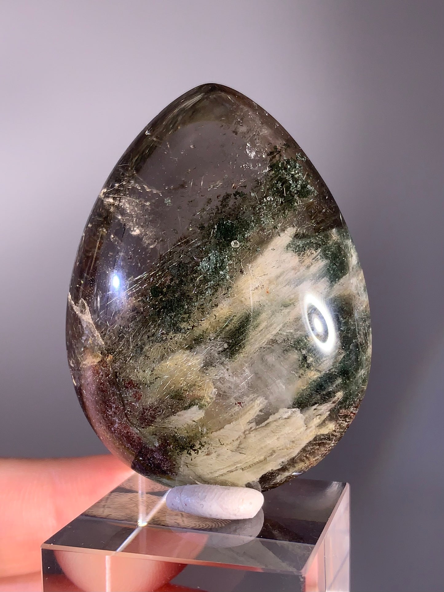 Large Colorful Garden Quartz Teardrop with Silver Rutile Inclusions – Brazil