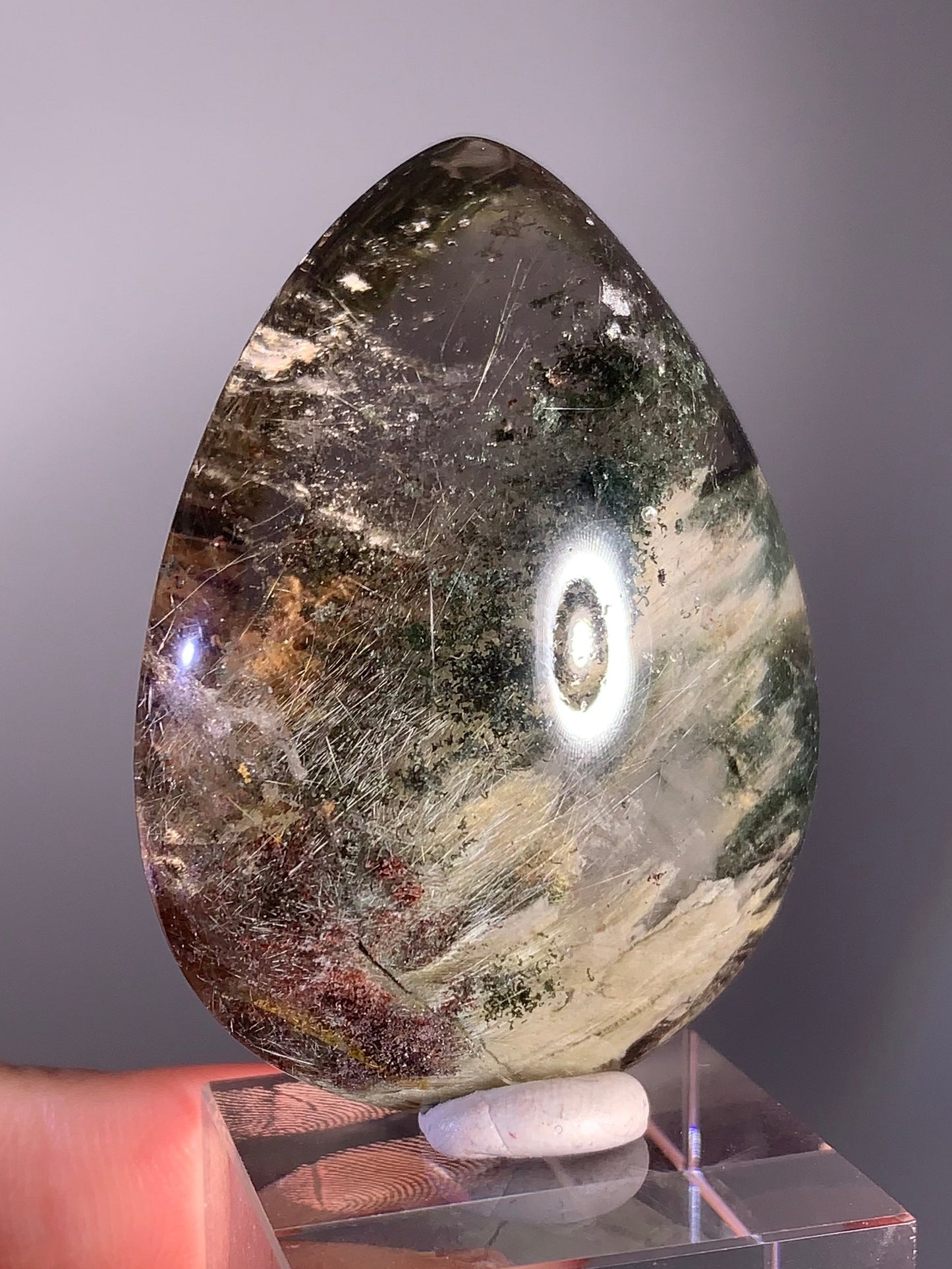 Large Colorful Garden Quartz Teardrop with Silver Rutile Inclusions – Brazil
