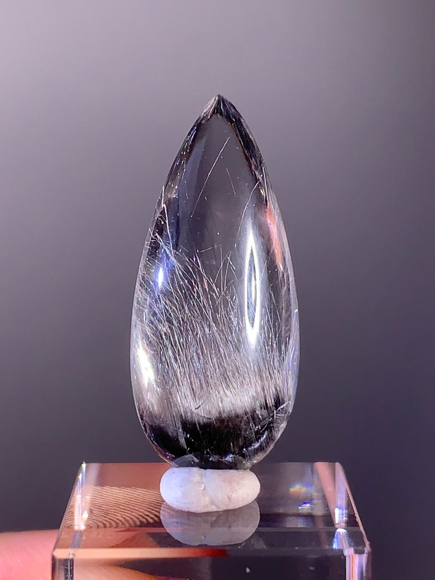 Collector’s Grade Silver Brookite Rutile Quartz Polished Teardrop – Brazil