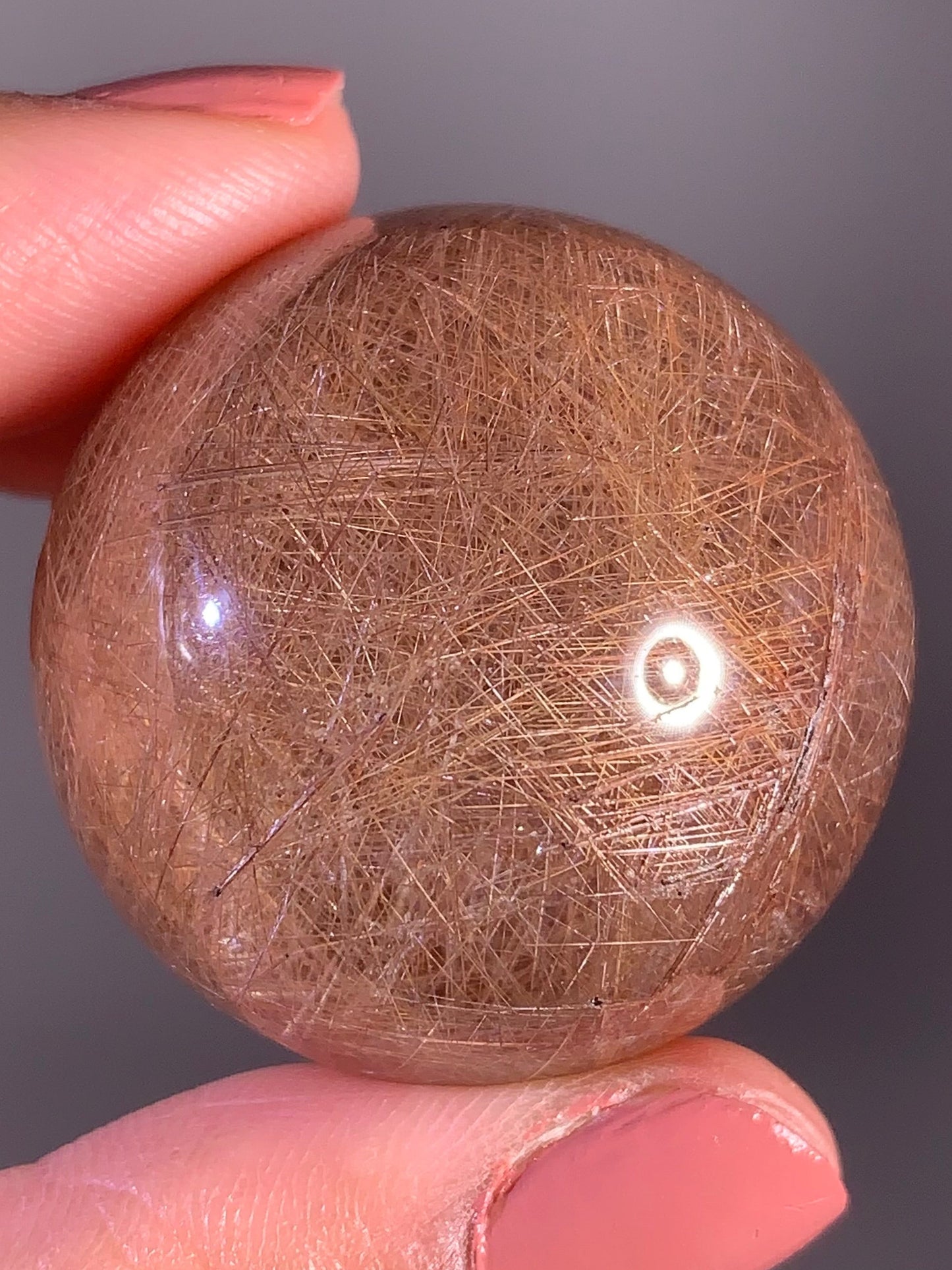 High-Grade Gold Rutile Quartz Sphere with Pink Lodolite (Garden) Coating and Starlight Effect — Brazil