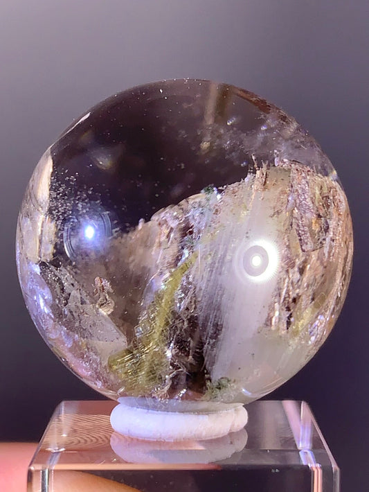 High-Quality Garden Quartz Sphere with Amphibole & Tourmaline Inclusions – Zambia