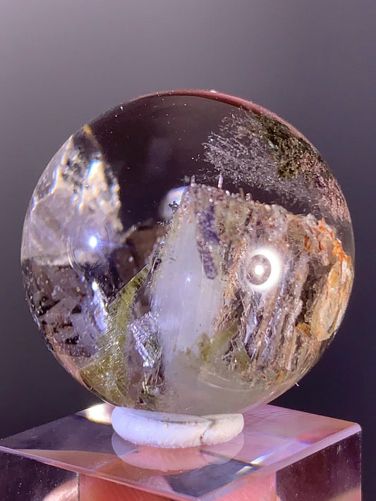 High-Quality Garden Quartz Sphere with Amphibole & Tourmaline Inclusions – Zambia
