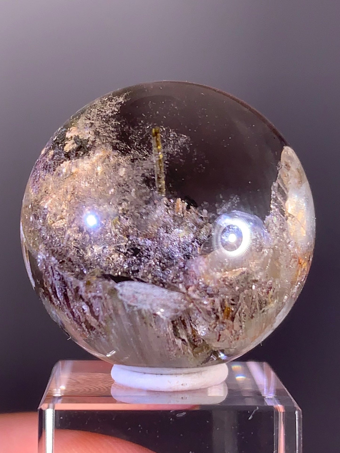High-Quality Garden Quartz Sphere with Amphibole & Tourmaline Inclusions – Zambia